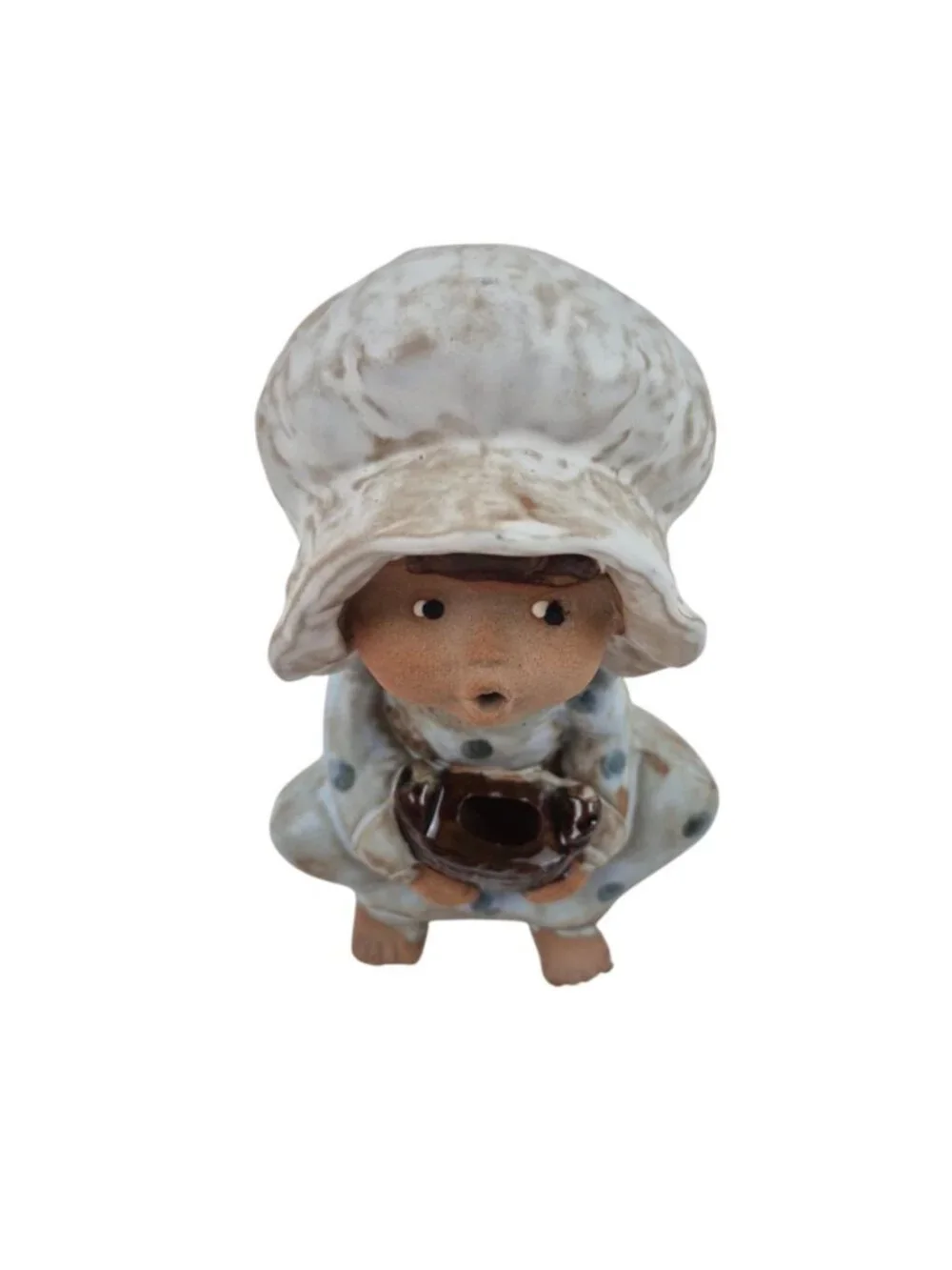 Vintage Ceramic Girl Figurine Bonnet Polka Dot Dress Home Decor Collectible